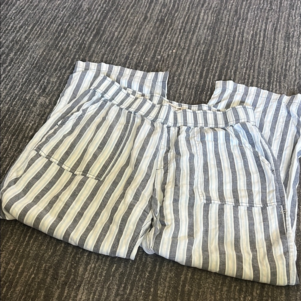Toad&Co Blue and White Striped wide leg loose pant L